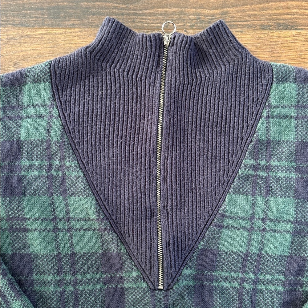Talbots half zip plaid merino wool sweater - Picture 3 of 10
